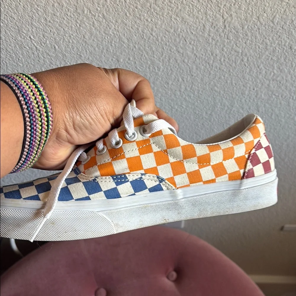 Vans Checkerboard Low Top Sneakers - Blue, Orange & Maroon
